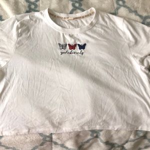 White tank top puls size with Butterflies